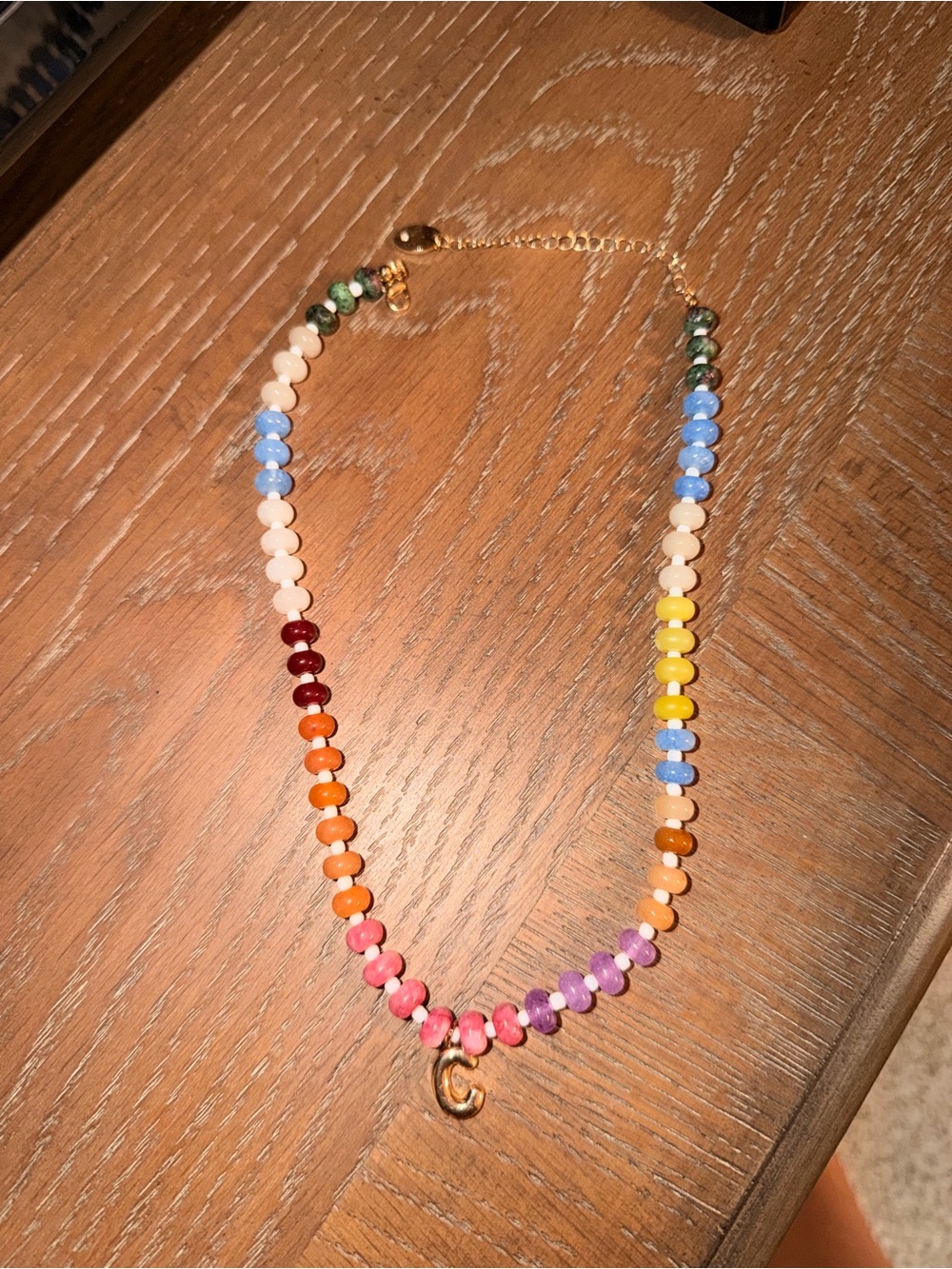 Gold 'C' Charm Multicolor Beaded Necklace - Women Jewelry